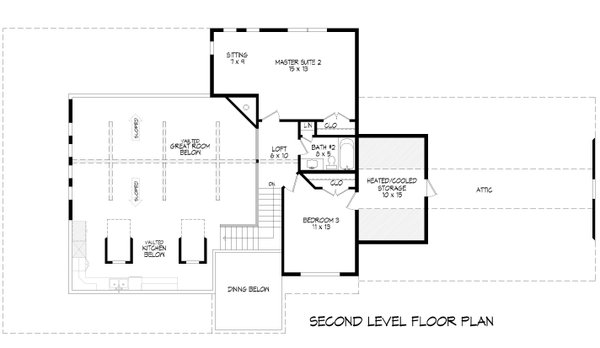 Southern Floor Plan - Upper Floor Plan #932-580