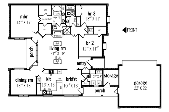 Floor Plan - Main Floor for Traditional House Plan #45-312 - 3 bed, 2 bath