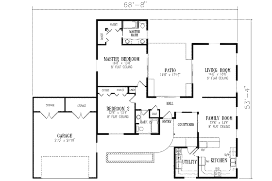 Floor Plan - Main Floor for Adobe / Southwestern House Plan #1-294 - 2 bed, 2 bath
