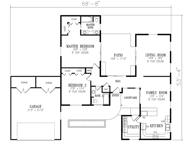 Adobe / Southwestern Floor Plan - Main Floor Plan #1-294