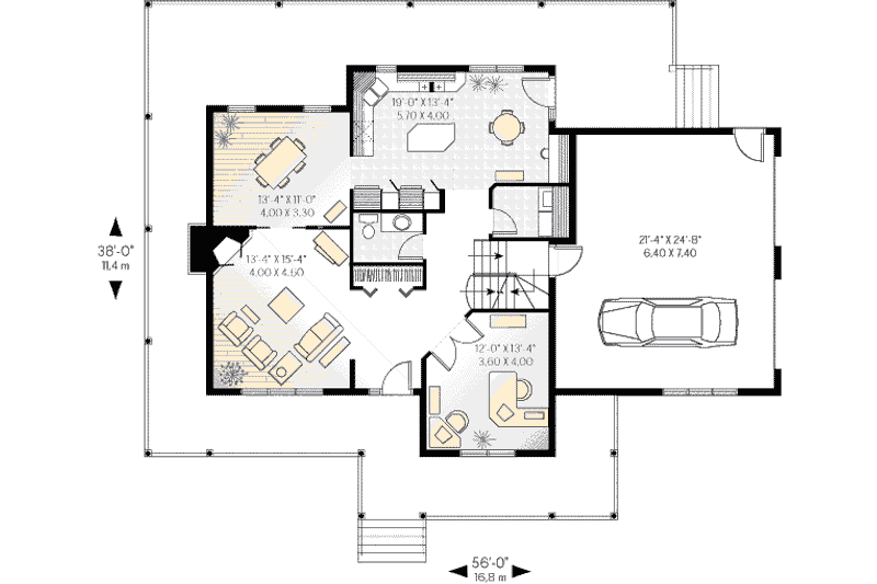 House Blueprint - Floor Plan - Main Floor for Country House Plan #23-2061 - 3 bed, 2.5 bath