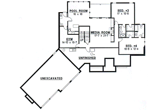 Floor Plan - Lower Floor for Traditional House Plan #67-387 - 4 bed, 6 bath