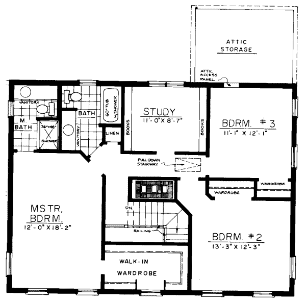 Colonial Floor Plan - Upper Floor Plan #303-121