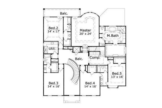 Floor Plan - Upper Floor for Colonial House Plan #411-584 - 6 bed, 5.5 bath