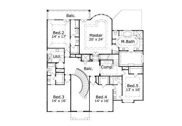 Colonial Floor Plan - Upper Floor Plan #411-584