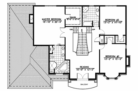Floor Plan - Upper Floor for European House Plan #138-131 - 3 bed, 2.5 bath