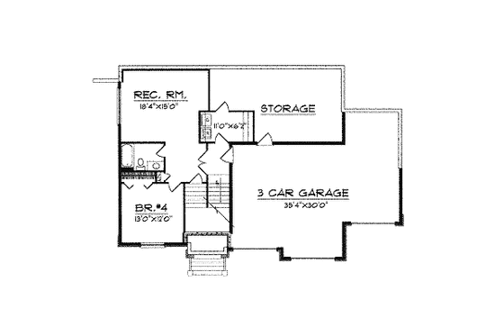 Floor Plan - Lower Floor for Craftsman House Plan #70-453 - 4 bed, 3 bath