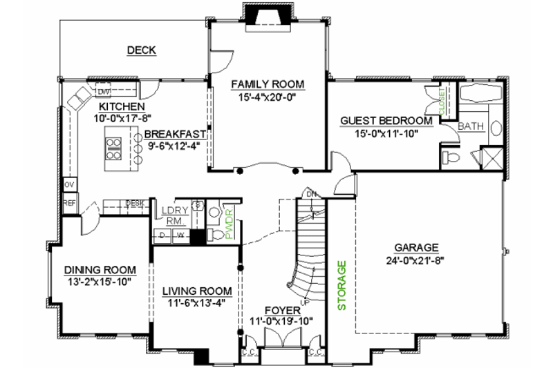 Home Plan - Floor Plan - Main Floor for Colonial House Plan #119-320 - 4 bed, 3.5 bath