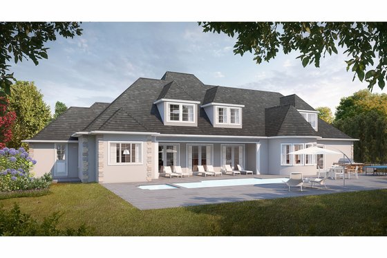 Exterior - Rear Elevation for European House Plan #3-343 - 6 bed, 6 bath