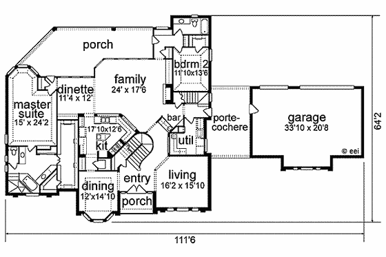 Floor Plan - Main Floor for European House Plan #84-190 - 5 bed, 4 bath