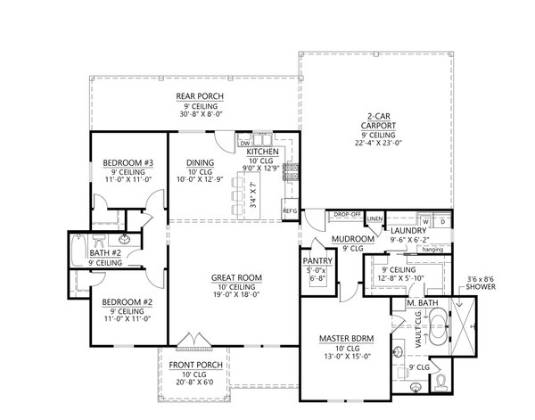 Architectural House Design - Floor Plan - Main Floor for Farmhouse House Plan #1074-135 - 3 bed, 2 bath