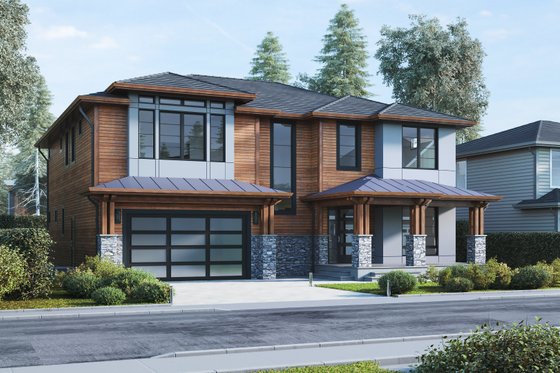 Exterior - Front Elevation 3 for Modern House Plan #1066-13 - 5 bed, 4.5 bath