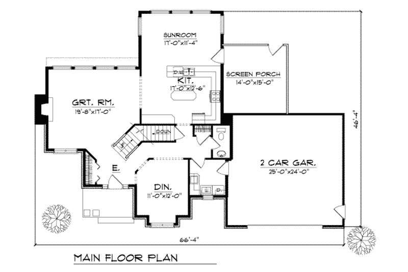 House Blueprint - Floor Plan - Main Floor for Traditional House Plan #70-400 - 4 bed, 2.5 bath