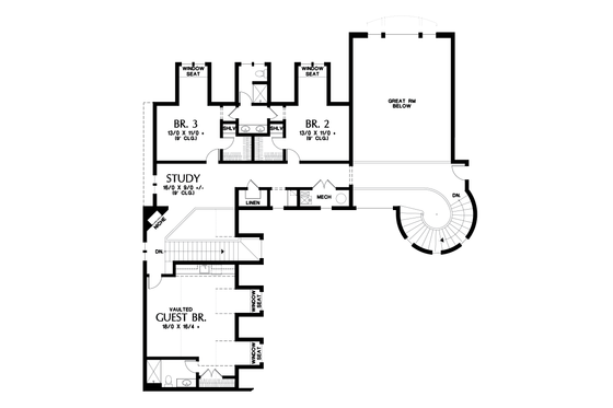 Floor Plan - Upper Floor for European House Plan #48-689 - 4 bed, 4.5 bath