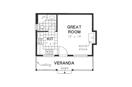 Floor Plan - Main Floor for Cottage House Plan #18-4522, 1 bath