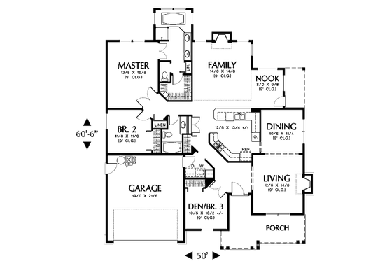 Floor Plan - Main Floor for Traditional House Plan #48-407 - 3 bed, 2 bath