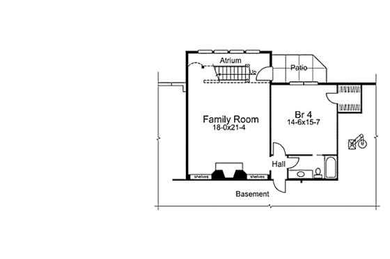 Floor Plan - Lower Floor for Mediterranean House Plan #57-305 - 3 bed, 2 bath