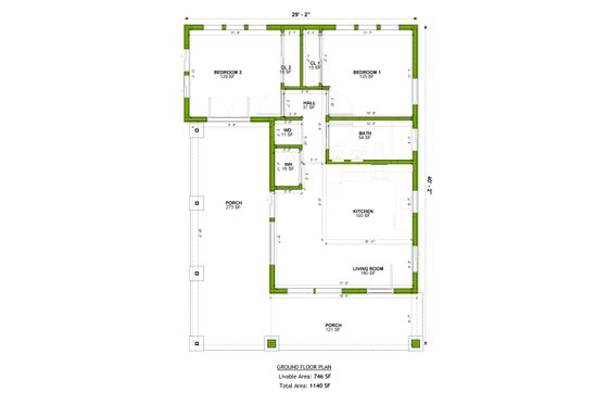 Floor Plan - Main Floor for Craftsman House Plan #1106-131 - 2 bed, 1 bath