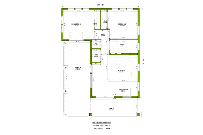 Home Plan - Floor Plan - Main Floor for Craftsman House Plan #1106-131 - 2 bed, 1 bath