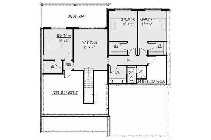 Dream House Plan - Floor Plan - Lower Floor for Farmhouse House Plan #1088-14 - 4 bed, 2.5 bath