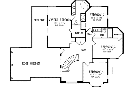 Floor Plan - Upper Floor for Mediterranean House Plan #1-595 - 4 bed, 2.5 bath