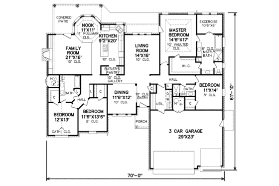Floor Plan - Main Floor for Traditional House Plan #65-180 - 4 bed, 3 bath