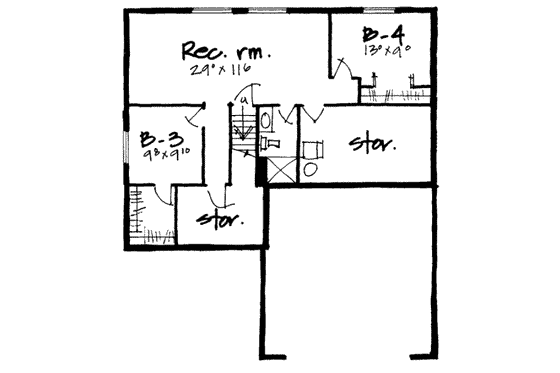 Floor Plan - Lower Floor for Ranch House Plan #308-192 - 4 bed, 3 bath
