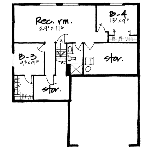 Floor Plan - Lower Floor for Ranch House Plan #308-192 - 4 bed, 3 bath