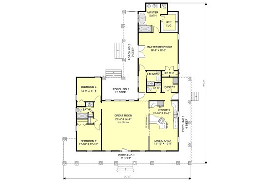 Floor Plan - Main Floor for Country House Plan #44-121 - 3 bed, 2.5 bath