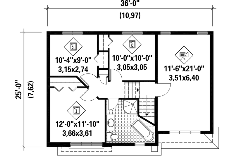 Dream House Plan - Floor Plan - Upper Floor for Contemporary House Plan #25-4289 - 3 bed, 1 bath