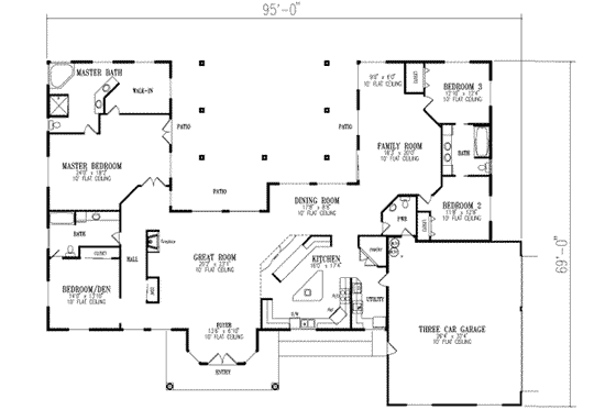 Floor Plan - Main Floor for Adobe / Southwestern House Plan #1-845 - 4 bed, 3.5 bath