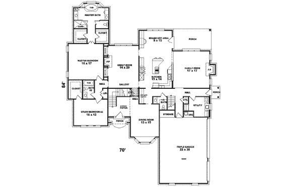 Floor Plan - Main Floor for European House Plan #81-636 - 3 bed, 4 bath