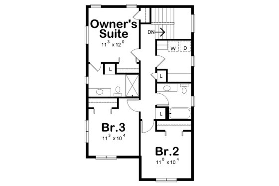 Floor Plan - Upper Floor for Contemporary House Plan #20-2320 - 3 bed, 2.5 bath