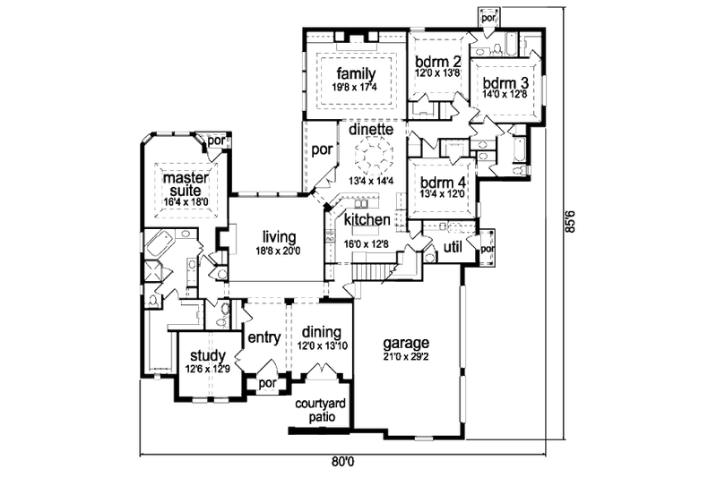 Home Plan - Floor Plan - Main Floor for European House Plan #84-415 - 4 bed, 4.5 bath