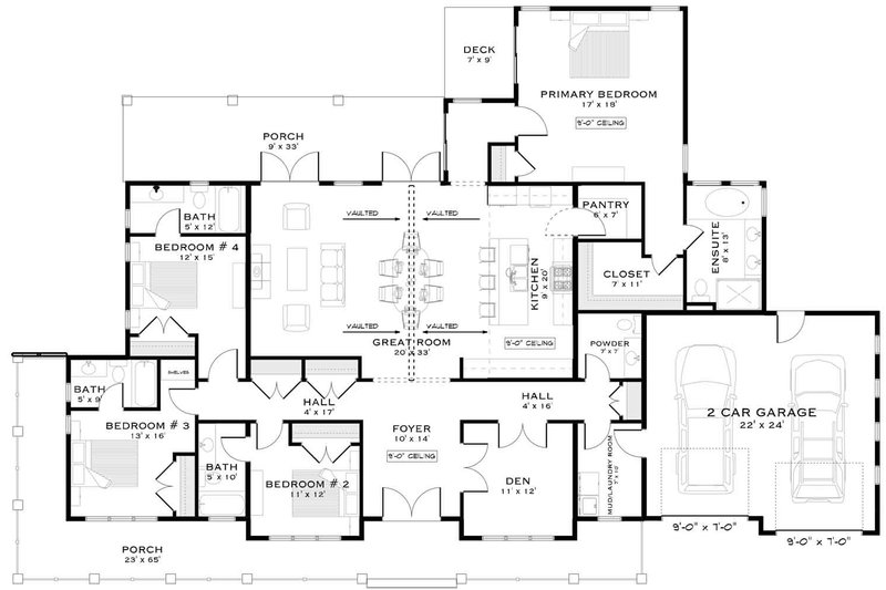 Architectural House Design - Floor Plan - Main Floor for Farmhouse House Plan #1101-67 - 4 bed, 4.5 bath
