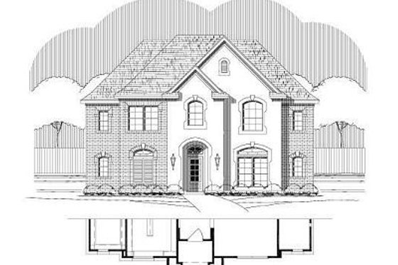 Exterior - Front Elevation for European House Plan #411-715 - 4 bed, 3.5 bath