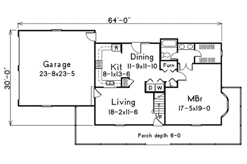 Architectural House Design - Floor Plan - Main Floor for Country House Plan #57-228 - 3 bed, 2 bath