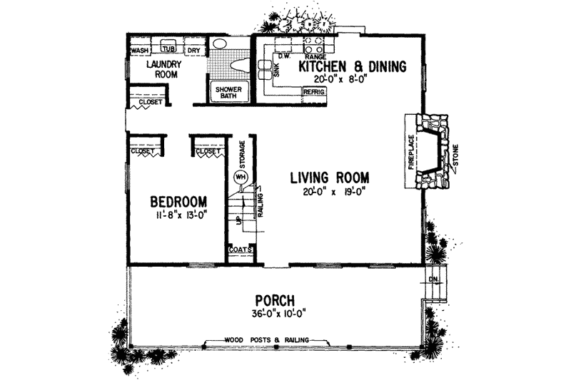 Architectural House Design - Floor Plan - Main Floor for Country House Plan #72-104 - 2 bed, 2 bath