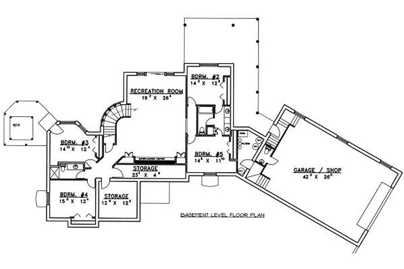 House Blueprint - Floor Plan - Lower Floor for Bungalow House Plan #117-518 - 5 bed, 3.5 bath