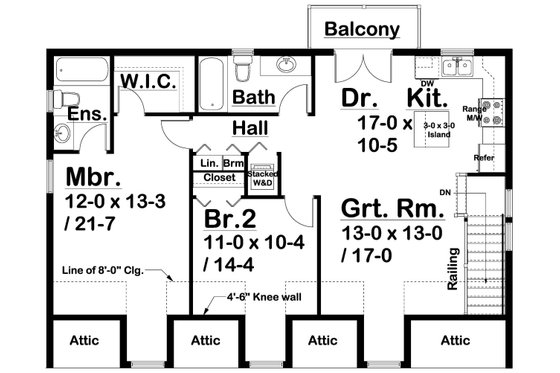 Floor Plan - Upper Floor 1 for Country House Plan #126-244 - 2 bed, 2 bath