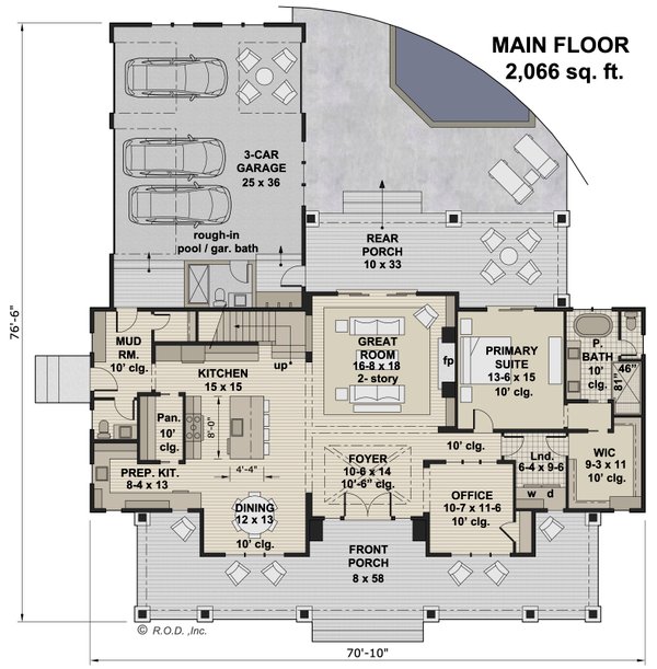 Architectural House Design - Farmhouse Floor Plan - Main Floor Plan #51-1240