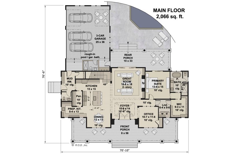 Architectural House Design - Floor Plan - Main Floor for Farmhouse House Plan #51-1240 - 4 bed, 3.5 bath