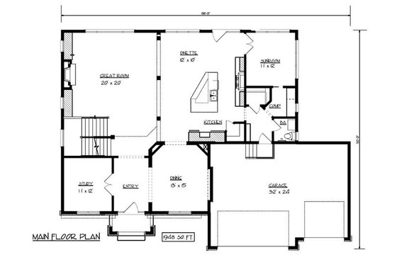 Floor Plan - Main Floor for European House Plan #320-499 - 4 bed, 3.5 bath