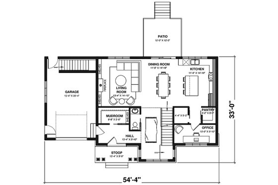 Floor Plan - Main Floor for Country House Plan #23-2801 - 3 bed, 1.5 bath