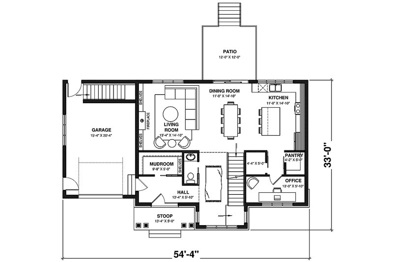 Architectural House Design - Floor Plan - Main Floor for Country House Plan #23-2801 - 3 bed, 1.5 bath
