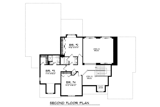 Floor Plan - Upper Floor for Colonial House Plan #70-520 - 4 bed, 3.5 bath