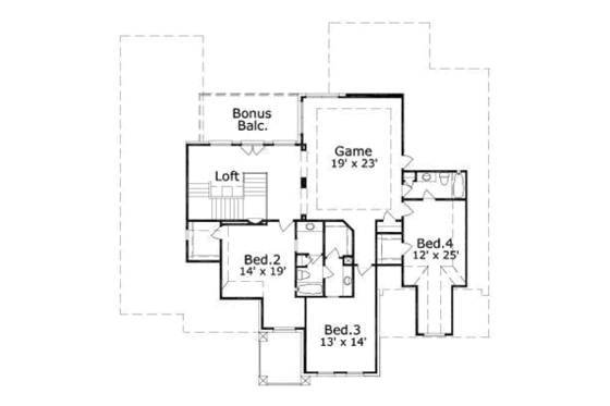 Floor Plan - Upper Floor for European House Plan #411-202 - 4 bed, 3 bath