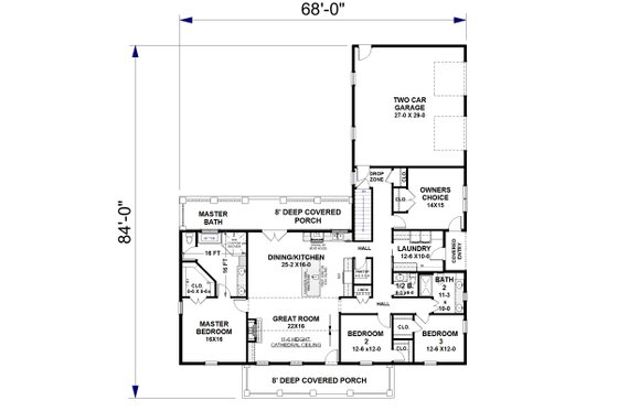 Floor Plan - Main Floor 1 for Farmhouse House Plan #44-293 - 3 bed, 2.5 bath