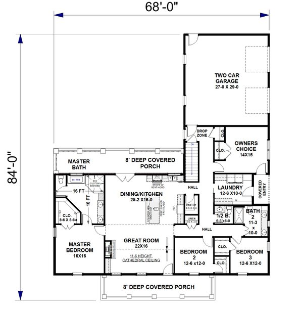 House Blueprint - Farmhouse Floor Plan - Main Floor Plan #44-293