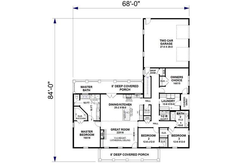 Architectural House Design - Floor Plan - Main Floor 1 for Farmhouse House Plan #44-293 - 3 bed, 2.5 bath